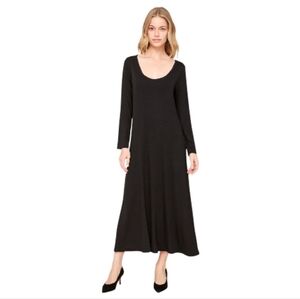 Garnet Hill Black Jersey Knit Long Sleeve Maxi Dress Lagenlook Modest Size XL